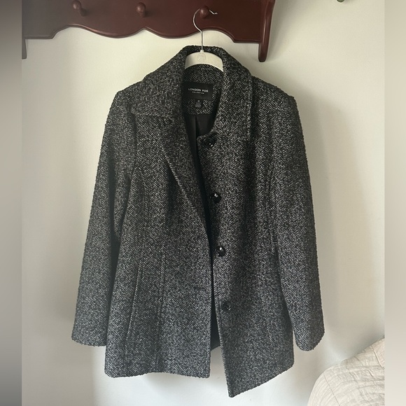 London Fog Black White Tweed Coat Size Medium - Picture 2 of 6